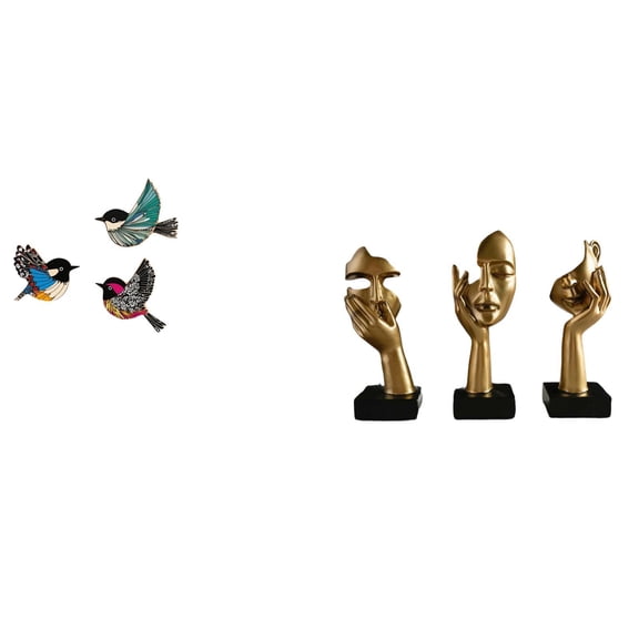 Aymzbd Bird Wall Hanging Wood Flying Birds Wall Decor Thinker Statues Wooden Bird Wall Art Abstract Art Sculptures Character Face Resin Material Suitable for Bedroom Living Room Study Entryway