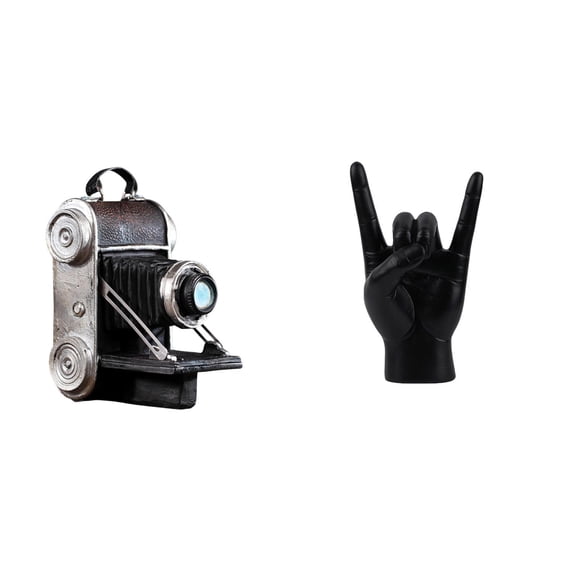 Aymzbd Camera Statue Model Collectible Figurine Rock Music Gesture Hand Finger Statues Creative Resin Modern Shelf Sculpture Suitable for home decoration restaurant hotel caf apartment living