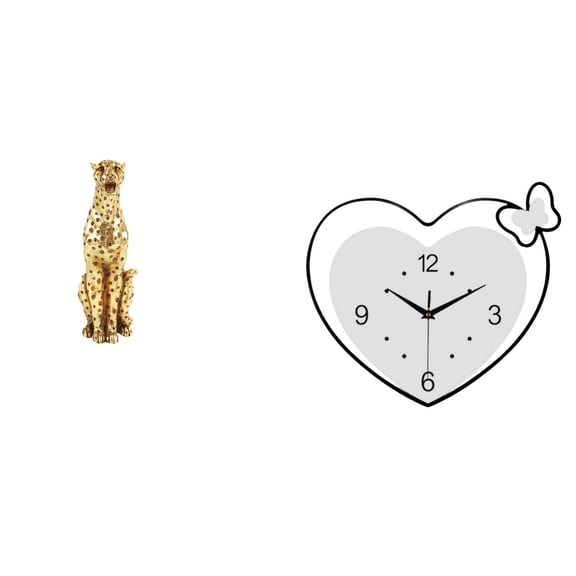 Aymzbd Cheetah Figurine Gold Cheetah Ornament Modern Desktop Statue Acrylic Wall Clock Non Ticking Hanging Decorative Time Clock Suitable for Living Room Office Bedroom Study Room Art
