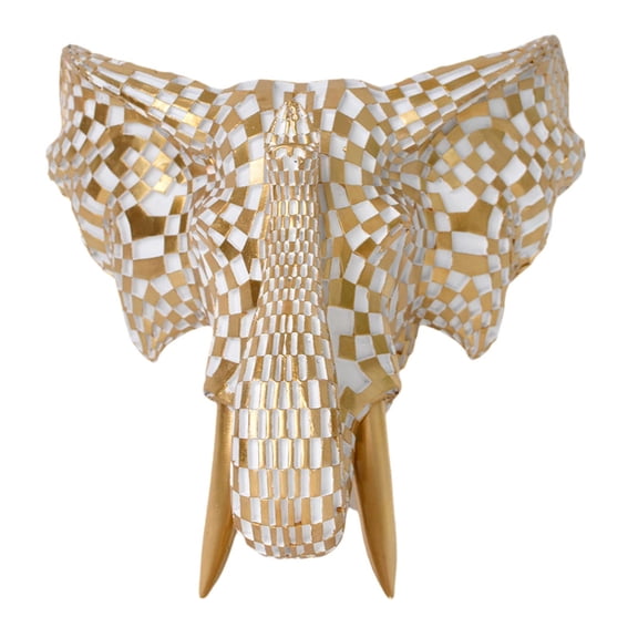 Aymzbd Creative Elephant Head Wall Hanging Art Resin Sculpture Modern Centerpiece Decor White Gold