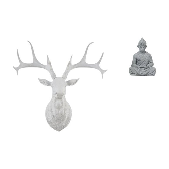 Aymzbd Deer Head Statue Monkey Sculpture Buddha Statue Animal Wall Ornament Miniature Meditating Figurine Crafted with Sandstone Suitable for Meditation Studio Office Hotel Living Room Bedroom