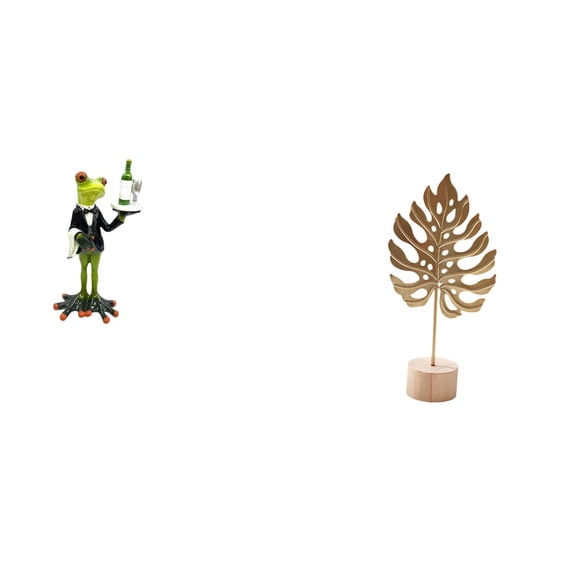 Aymzbd Desktop Figurine Waiter Frog Statue Leaf Sculpture Metal Leaf Statue Art Leaf Figurine with Base Artistic Resin Iron Wood Suitable for Home Decoration Shelf Desk Office Living Room