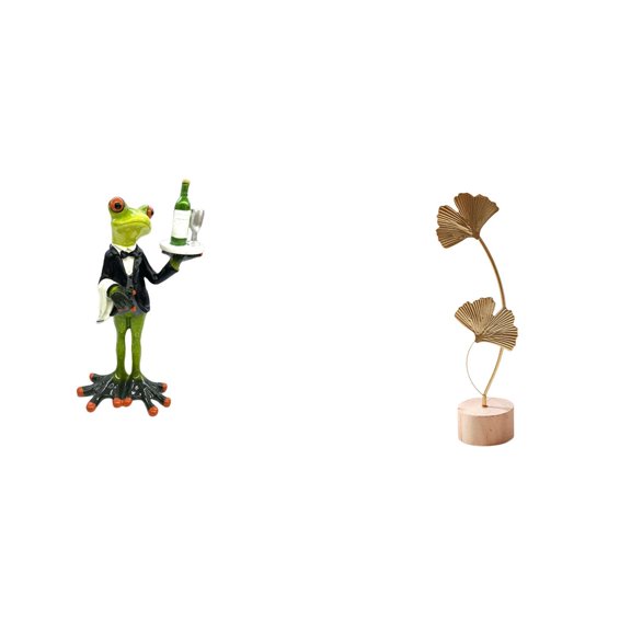 Aymzbd Desktop Figurine Waiter Frog Statue Leaf Sculpture Metal Leaf Statue Art Leaf Figurine with Base Creative Modern Style Resin Iron Material Suitable Fo