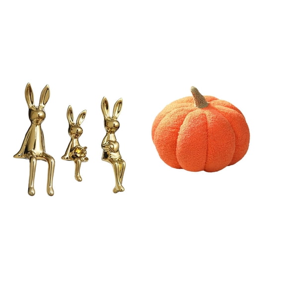 Aymzbd Figurine Sculpture Ceramics Bunny Sitting Statue Pumpkin Plush Toy Home Ornament Creative Decorative Suitable for gift giving home decoration office living room bedroom cafe restaurant