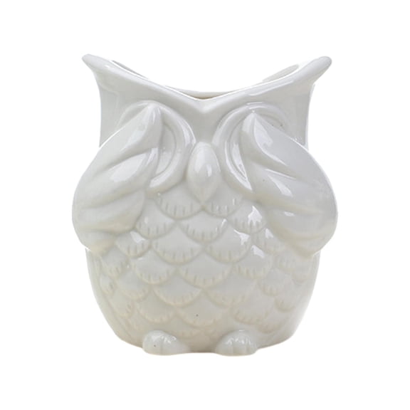 Aymzbd Flower Pot Owl Shape Ceramic Cute Japanese Style Indoor Plant Pot Bonsai Pot for No look White