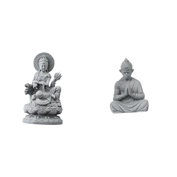 Aymzbd Guan Yin Statue Monkey Buddha Sculpture Sandstone Figurine Kuanyin Ornament Chinese Craft Durable Stone Material Suitable for Buddhist Gifts Home Decoration Indoor Outdoor