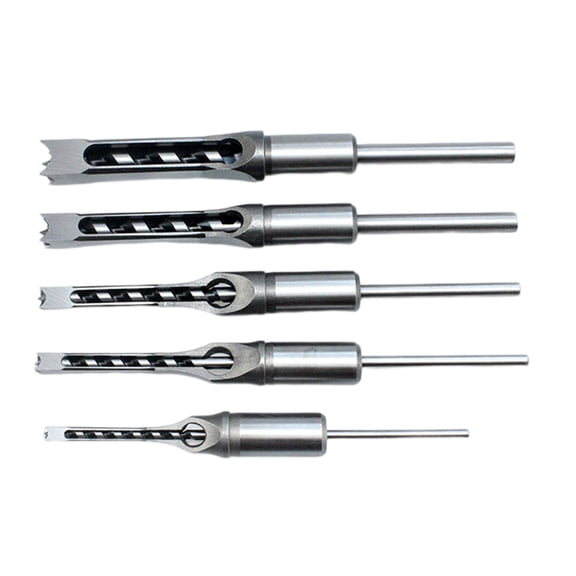 Aymzbd HSS Mortising Chisel Set, Durable Wood Square Hole Drill Bit, Square Hole Power Tool Bit for Carpenter, Hole Opening, Drill Press Attachments 5Pcs