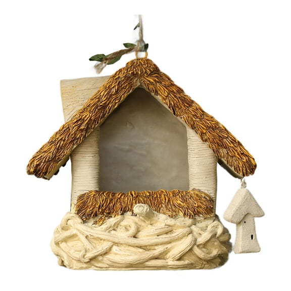 Aymzbd Hanging Bird House Bird Breeding Box Gift Resin Birdhouse Ornament Creative Bird Thatched House Shape