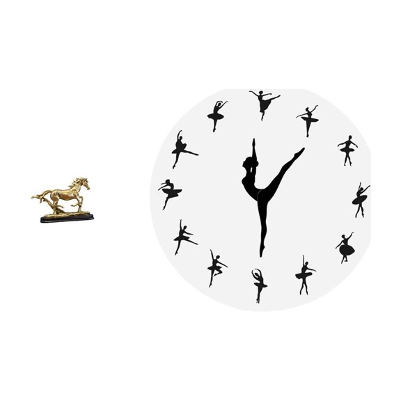 Aymzbd Horse Figurine Miniature Horse Figurine Sculpture Collectible Wall Clock Ballerina Wall Clock Dancing Hanging Silent Ornament Mute Time Clock luxurious style art suitable for bookshelf