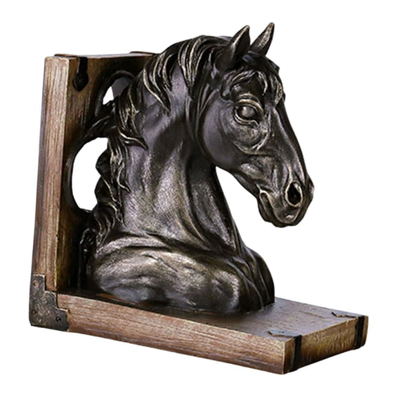 Aymzbd Horse Head Statue Resin Figurine Decorative Bookend Animal Sculpture Book Stand