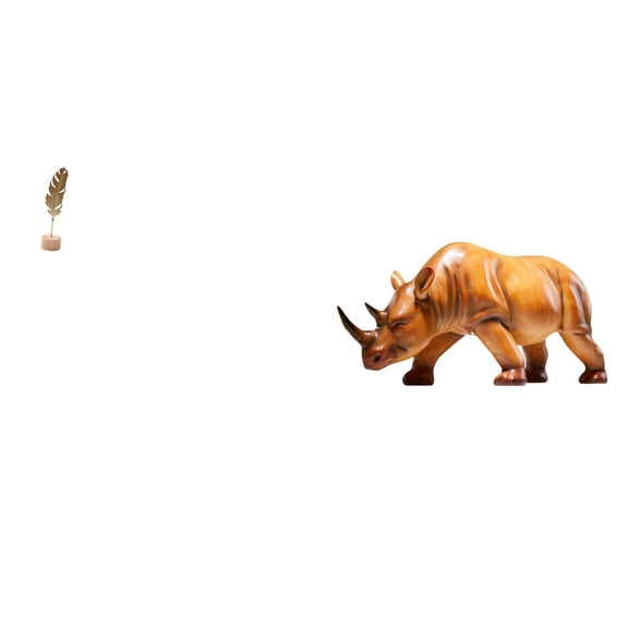 Aymzbd Leaf Sculpture Leaf Statue Leaf Figurine Leaf Ornament with Rhinoceros Statue Artistic Iron Wood Resin Craft Suitable for Bedroom Living Room Office B