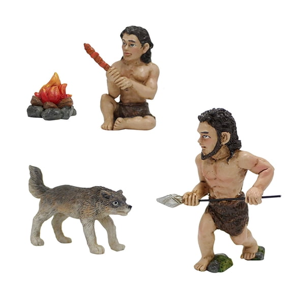 Aymzbd Miniature Figure Wolf Sculpture Primitive Man Garden Statue Campfire Decoration