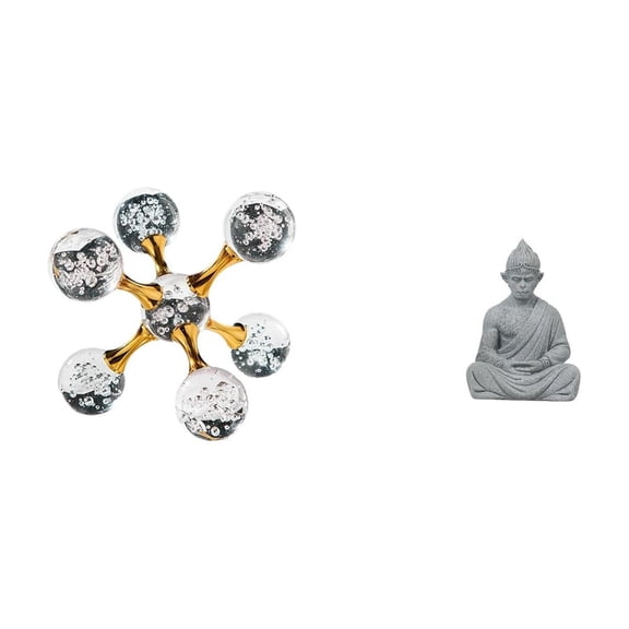 Aymzbd Monkey Buddha Statue Sphere Figurine Desktop Figurine Miniature Figurine Meditating Clear Glass Or Sandstone Craft Suitable for Home Tables Bookshelve