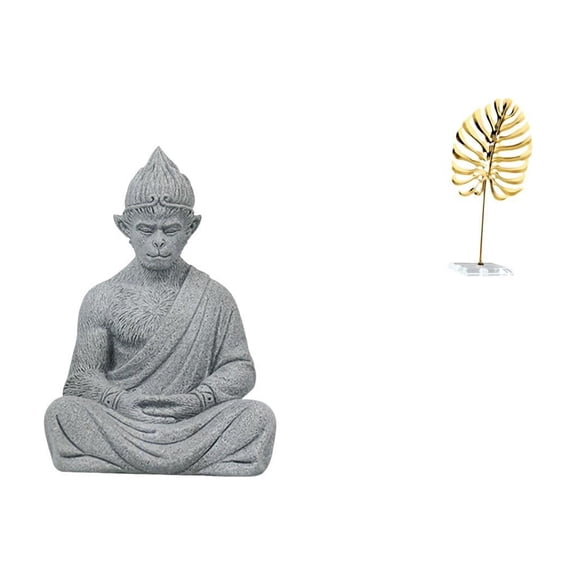 Aymzbd Monkey Statue Buddha Art Leaf Sculpture Sandstone Iron Metal Leaf Figurine Modern Decorative Base for Living Room Restaurant Hotel Office Meditation Suitable for Wedding Parties