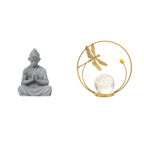 Aymzbd Monkey Statue Buddha Crystal Ball Figurine Miniature Sculpture Sandstone Iron Lifelike Realistic Meditation Ornament Stable Design suitable for studio deck porch foyer bedroom home decor