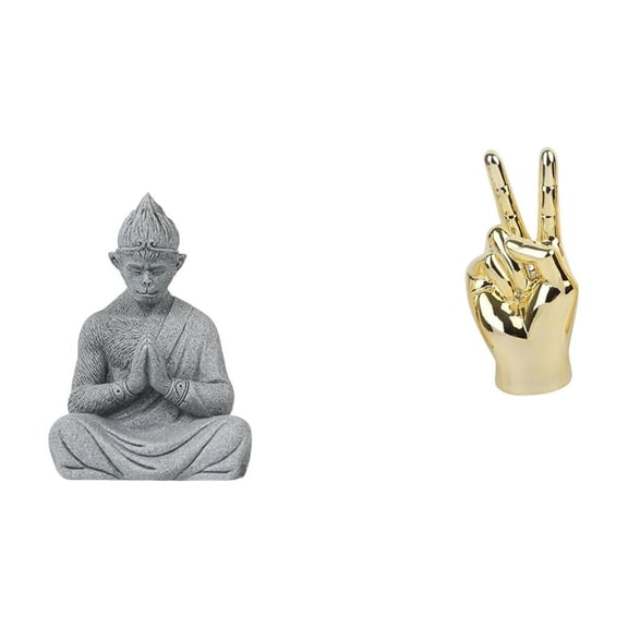 Aymzbd Monkey Statue Buddhist Sandstone Resin Meditating Figurine Hand Gesture Sculpture Modern Ornament Miniature Suitable for Garden Yard Bookshelf Coffee