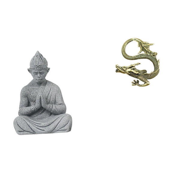 Aymzbd Monkey Statue Meditating Miniature Figurine Sandstone Chinese Sculpture Desktop Buddha Brass Ornament Suitable for gift giving home decoration office decor desk display Buddhist families