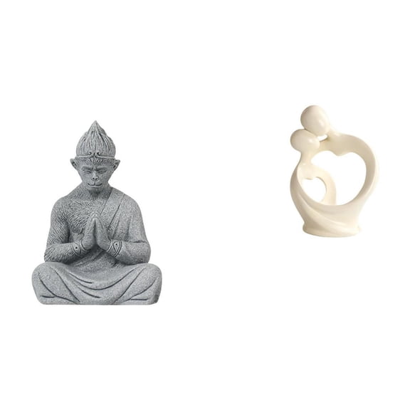 Aymzbd Monkey Statue Meditating Sandstone Abstract Buddha Figurine Resin Sculpture Artistic Polished Surface Unique Decor Suitable for office garden meditation home living room gift giving
