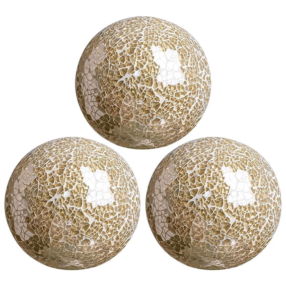 Aymzbd Mosaic Sphere Balls Set Housewares Balls for Coffee Table Decor Living Room Gold 3Pcs