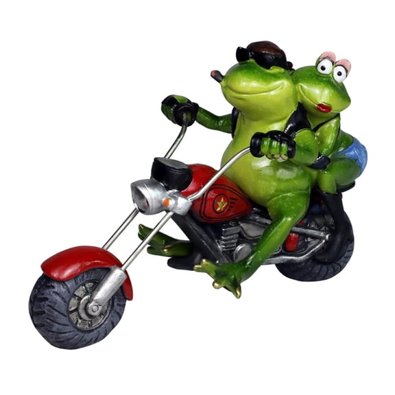 Aymzbd Novel Resin 3D Motorcycle Couple Frog Figurine Personalized Animal Desktop Patio
