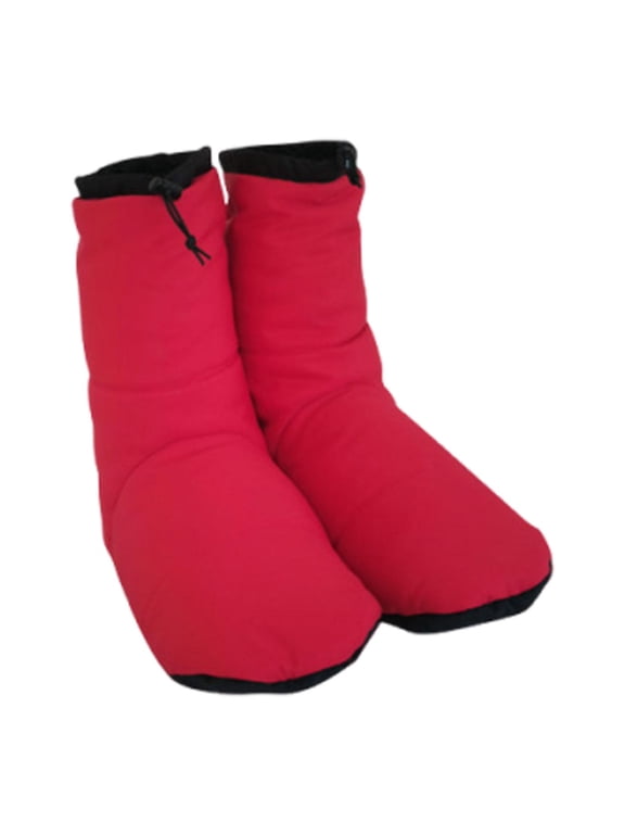 Outdoor Booties Down Thermal Socks Slippers Unisex Foldable Insulated Shoes with Red M