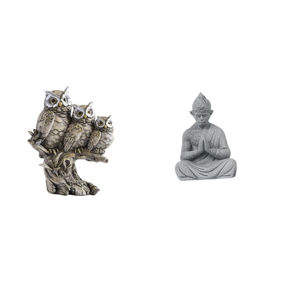 Aymzbd Owl Figurines Artificial Animal Crafts Miniature Resin Sandstone Monkey Buddha Statue Home Decor Suitable for Living Room Bedroom Office Meditation Ga
