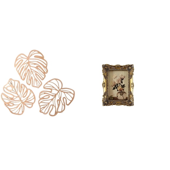 Aymzbd Palm Leaves Wall Plaque Palm Leaves Wood Wall Decor Embossed Plaque Frame Antique Baroque Picture Frame Three Dimensional Resin Suitable for Office Housewarming Anniversary Kitchen