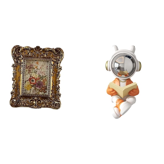 Aymzbd Photo Frame Astronaut Statue Retro Vintage Table Picture Frame Resin Figurine Sculpture Unique Desktop Ornament Suitable for gift giving home decoration office display parties cafes