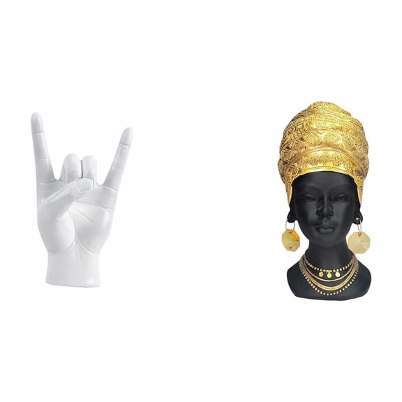 Aymzbd Rock Gesture Statue Art Figurines Resin Crafts African Woman Statue Hand Gesture Sculpture Elegant Carving Suitable for Office Desk Room Decor Gift Giving