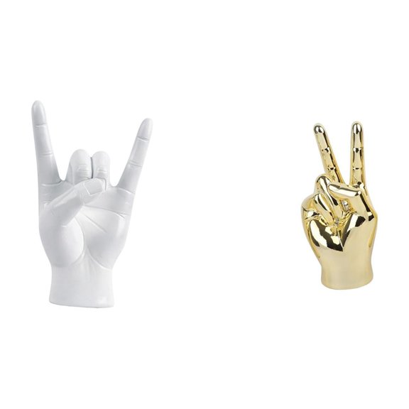 Aymzbd Rock Gesture Statue Artistic Resin Hand Finger Figurine Modern Shelf Sculpture Unique Carved Ornament Suitable for Gift Giving Home Decoration Office