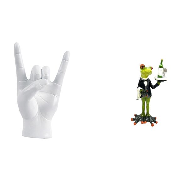 Aymzbd Rock Gesture Statue Figurine Hand Finger Decoration Sculpture Waiter Frog Resin Ornament Desktop Decorative Figurine for Families Friends Office Decor
