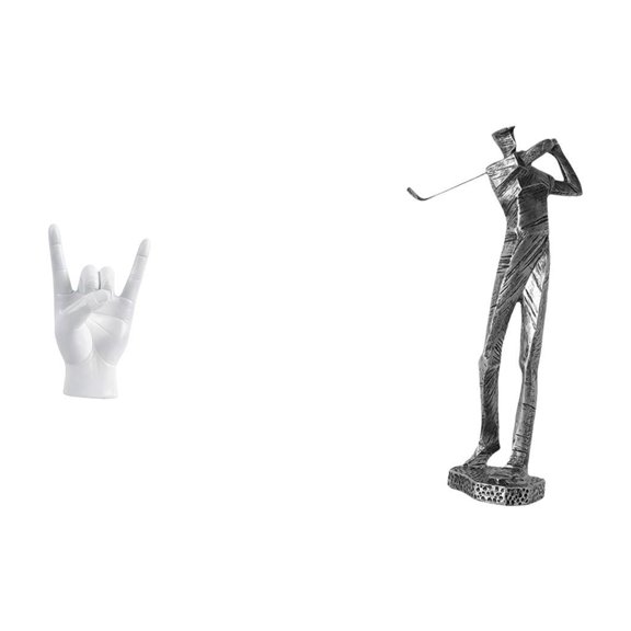 Aymzbd Rock Gesture Statue Hand Figure Golfing Statue Resin Sculpture Minimalist Ornament Suitable for Home Cafe Restaurant Cabinet Display Gift Giving