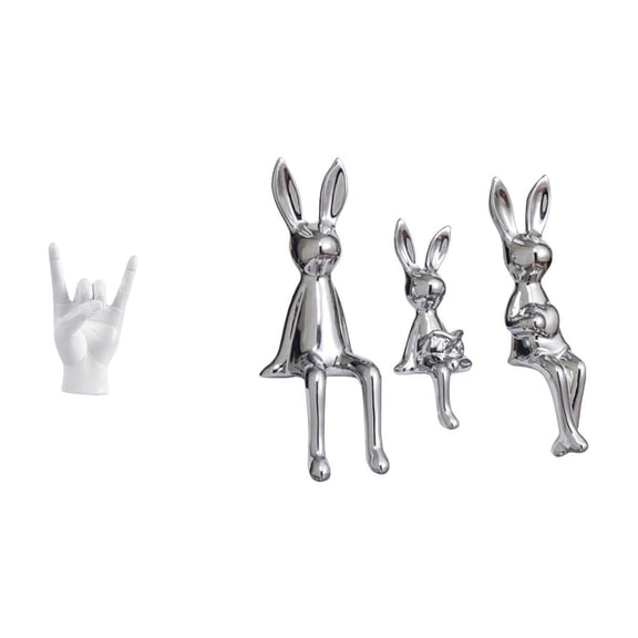 Aymzbd Rock Gesture Statue Hand Finger Bunny Figurine Sculpture Resin Ceramic Sitting Statue Ornament Unique Design Suitable for Gift Giving Home Decoration