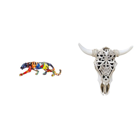 Aymzbd Skull Wall Sculpture Cow Head Wall Decor Resin Ornament Walking Figurine Statue Animal Pattern Smooth Polishing Detail Suitable for Home Living Room Bedroom Corridor Entrance Public
