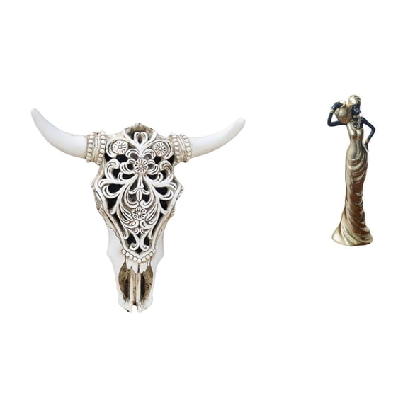 Aymzbd Skull Wall Sculpture Resin Cow Head Wall Decor Home Ornament Collectible with Artistic Pattern Light Sturdy Material and Simple Maintenance Suitable for Living Room Bedroom Corridor Office