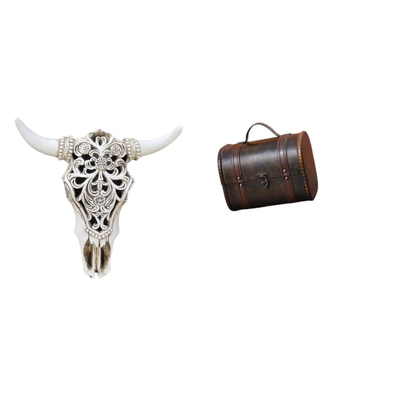 Aymzbd Skull Wall Sculpture Resin Cow Head Wall Decor Pattern Ornament Wooden Jewelry Organizer Treasure Box Uniqueness Suitable for Corridor Home Storage Decoration