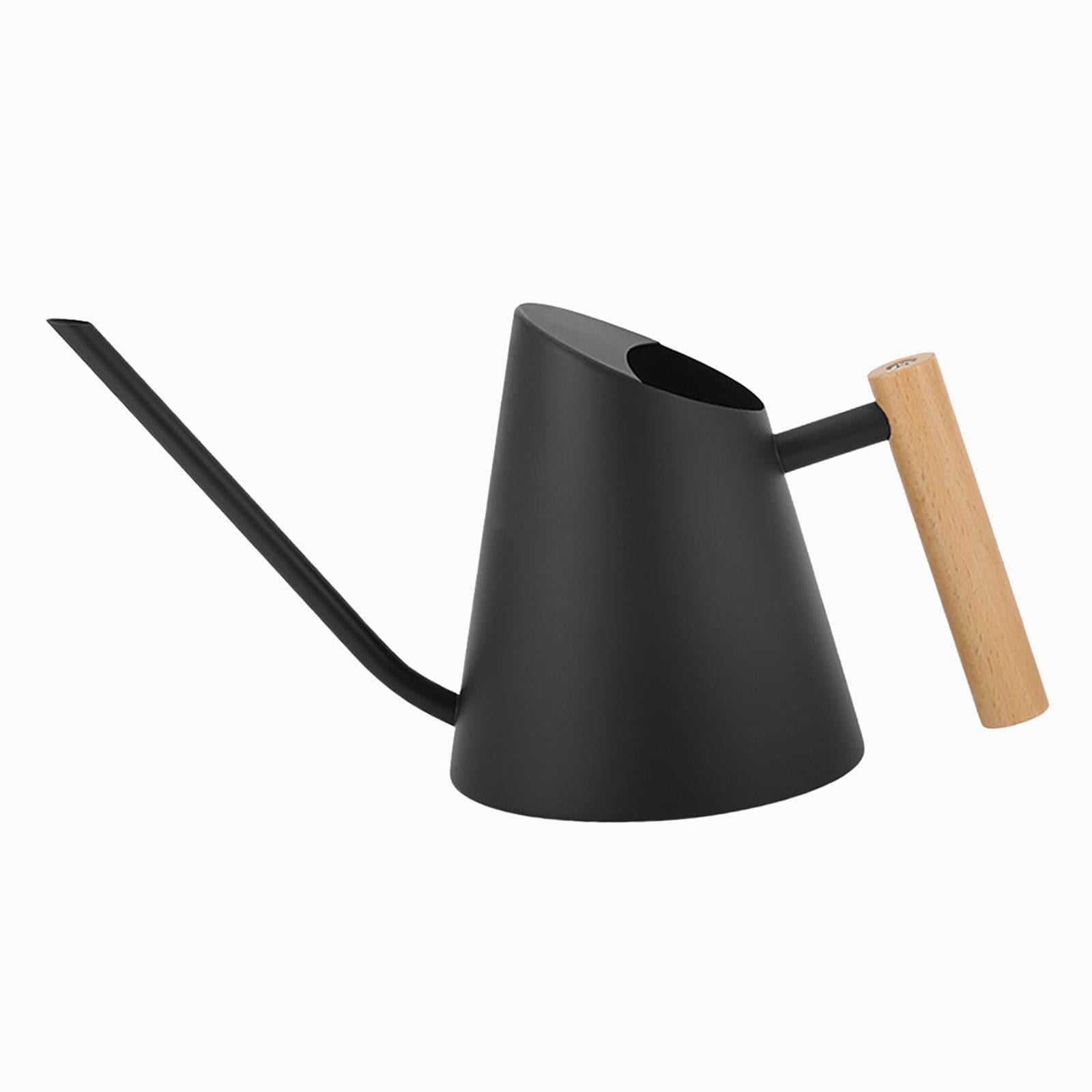 Aymzbd Stainless Steel Watering Can 900ml Wooden Handle Watering Flower Kettle for Home Black