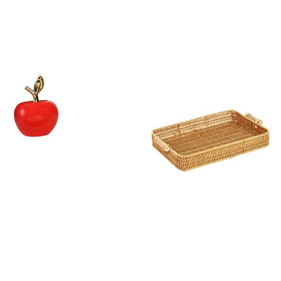 Aymzbd Statue Artificial Fruit Sculpture Storage Basket Handmade Woven Kitchen Basket with Handles Rectangle Bread Tray Ceramic Ornament Suitable for home living room kitchen office dining