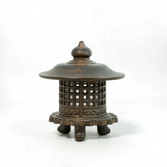 Aymzbd Tabletop Candle Lantern Stand Cast Iron Openwork Frame Vintage Decor for Side Table Shelf Zen Tea Room