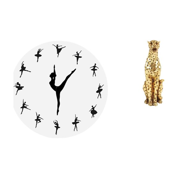 Aymzbd Wall Clock Ballerina Wall Clock Dancing Hanging Decor Clock Silent Wall Clocks Decorative Mute Time Clock Cheetah Figurine Gold Cheetah Figurine Modern Desktop Ornament Eco Friendly