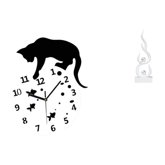 Aymzbd Wall Clock Cat Wall Clock Abstract Fire Sculpture Art Statue Decorative Ornament Glass Resin Silent Modern Suitable for Home Office Living Room Bedroo