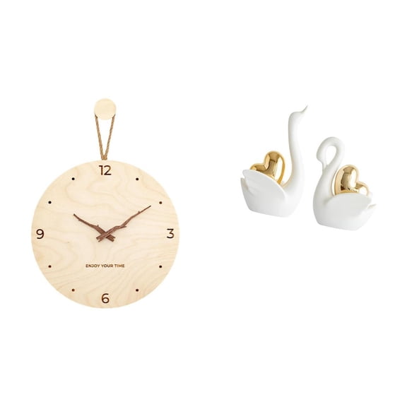Aymzbd Wall Clock Decorative Wall Clock Living Room Wooden Wall Hanging Clock Swan Statue Ceramic Swan Figurines Sculptures for Bedrooms Offices Kitchens She