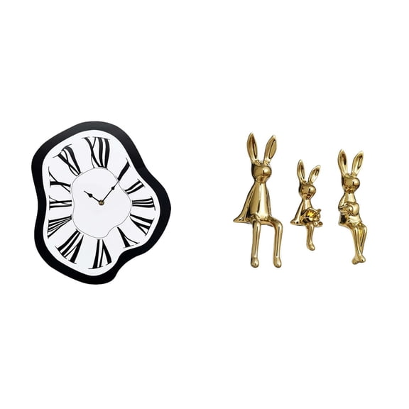 Aymzbd Wall Clock Figurine Sculpture Sitting Statue Ornament Distorted Clock Acrylic Ceramic Silent Movement Suitable for gift giving home decoration office desk shelf display