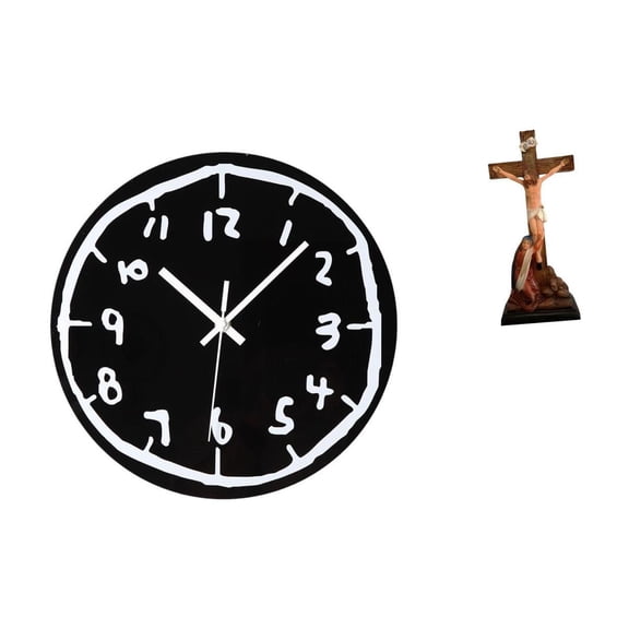 Aymzbd Wall Clock Non Ticking Silent Decorative Clocks with resin Mother Mary statue Jesus cross figurine Catholic collection acrylic material suitable for home decoration office display gift