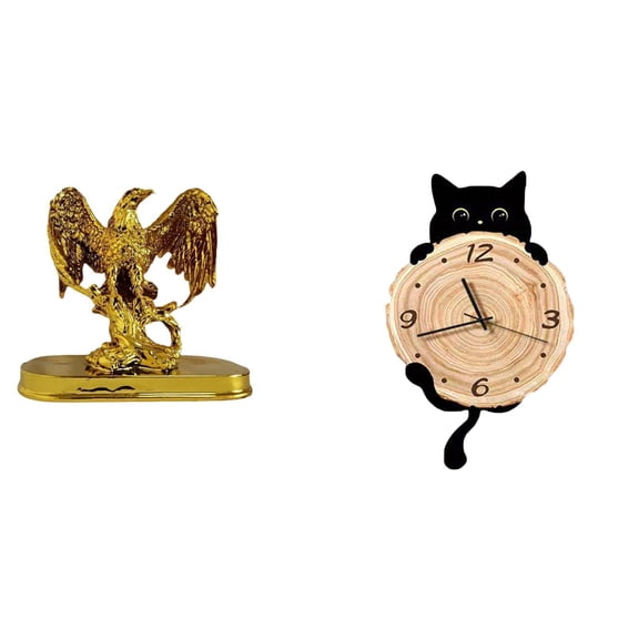Aymzbd Wall Clock Sculpture Statue Resin Figurine Cat Silent Non Ticking Timepiece Lightweight Resin Ornament Suitable for Living Room Bedroom Workspace Gif