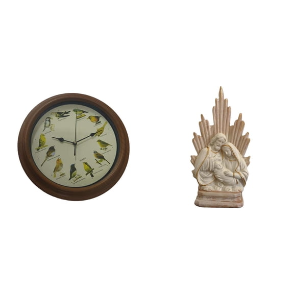 Aymzbd Wall Clock Singing Bird Alarm Wall Clock Catholic Statue Figurine Collection Ornaments Blessed Lady Sculpture pp and glass resin suitable for home decoration festival table office corridor