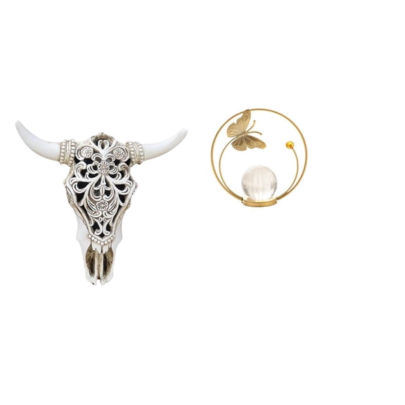 Aymzbd Wall Sculpture Resin Cow Head Wall Decor Crystal Ball Statue Iron Figurine Artistic Pattern Vivid Shape Suitable for Living Room Bedroom Corrido