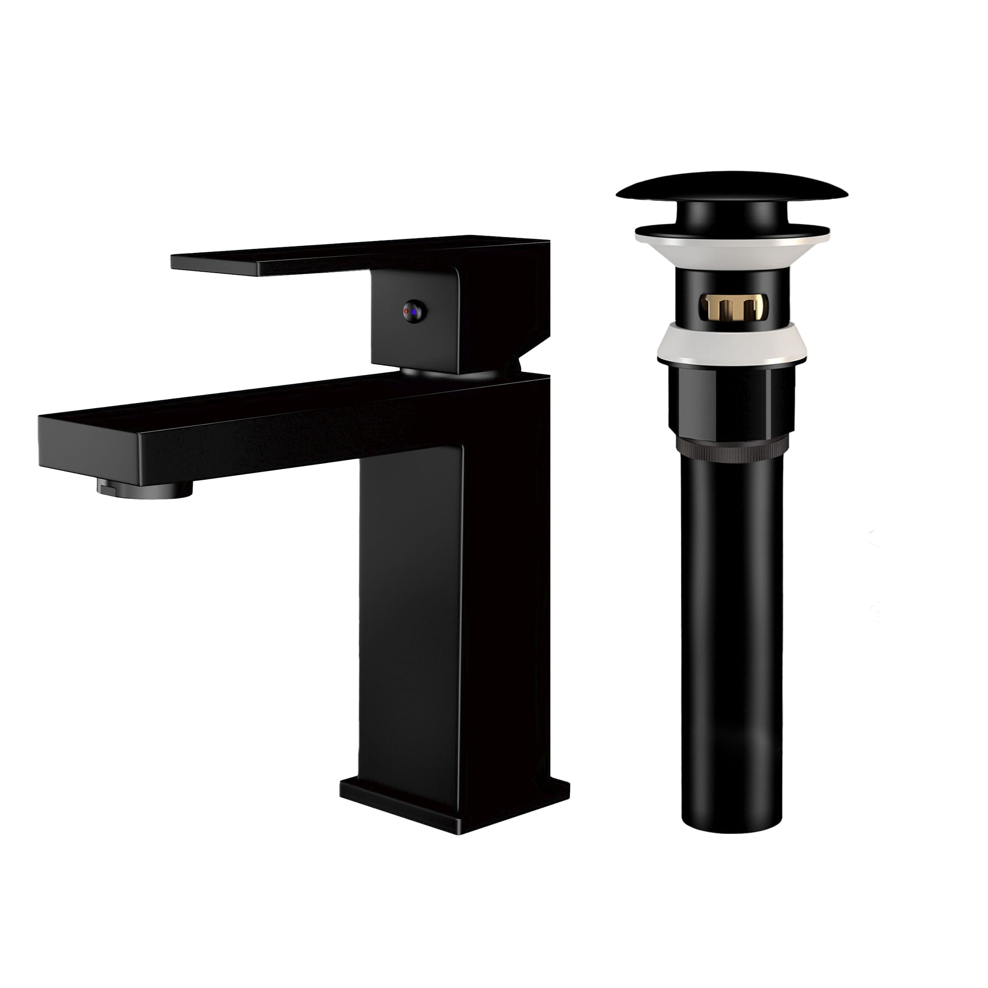 Ayna Decors Black Bathroom Sink Faucet Single Hole, Brass Single Handle Vanity Faucet with Pop Up Drain Stopper and Water Faucet Supply Lines