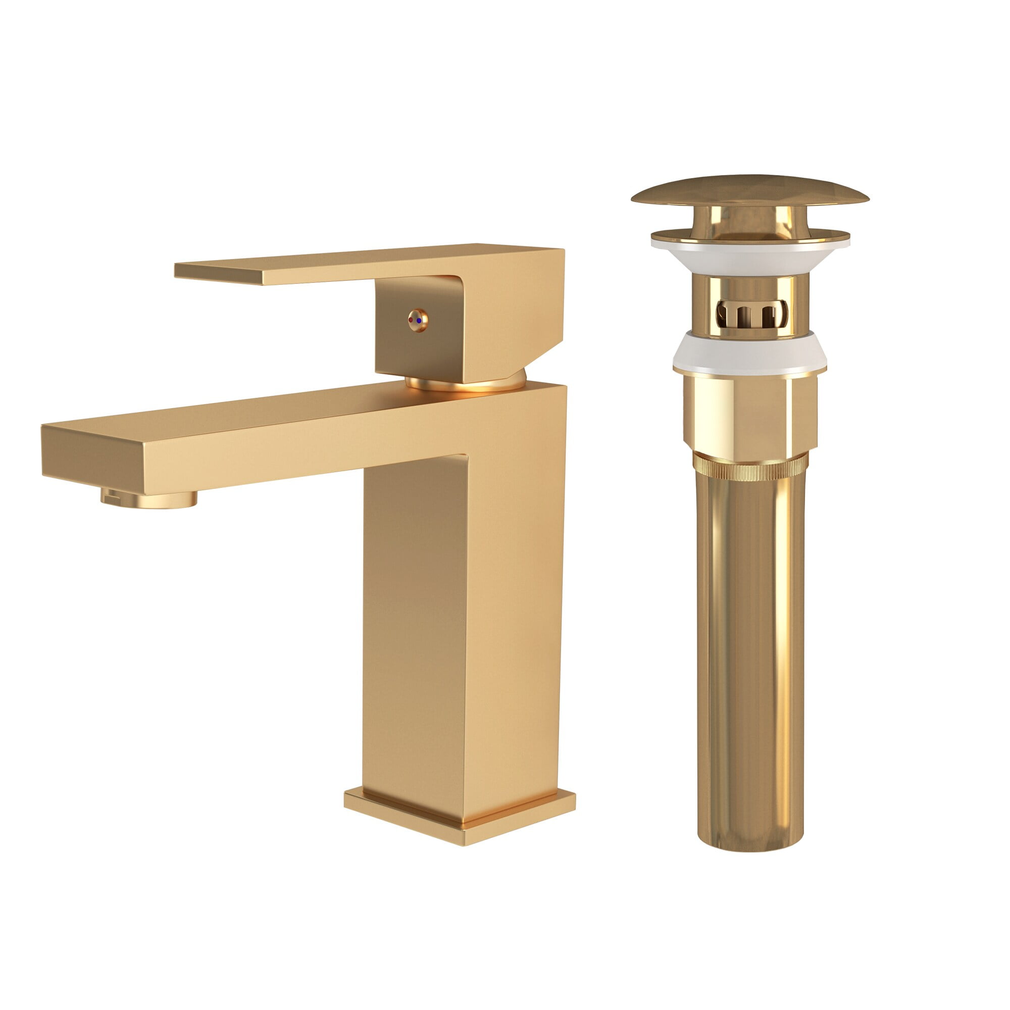 Ayna Decors Brushed Gold Bathroom Sink Faucet Single Hole, Brass Single Handle Vanity Faucet with Pop Up Drain Stopper and Water Faucet Supply Lines - AFPU30101BG