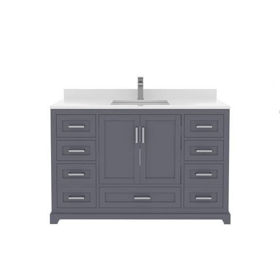 Ayna Decors Maya 48 in Charcoal Grey Bathroom Vanity Set with White Quartz Countertop